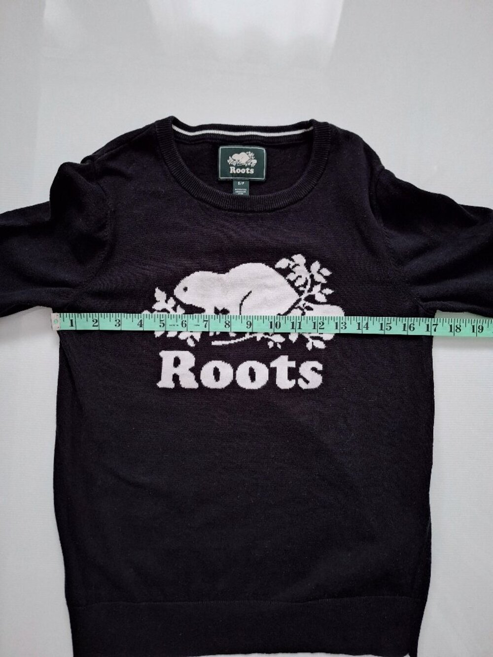 Roots Black and White Knit Crewneck Sweater 100% Cotton - Picture 7 of 7